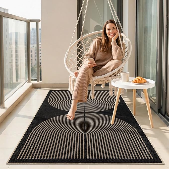 EDIMENS 3x5 Outdoor Rugs Easy Jute Porch Patio Rug Front Door Mat Entryway | Washable Non-Slip Geometric Rugs for Entryway Indoor Outdoor Farmhouse Rug Modern Carpet Area Rug for Living Room Kitchen