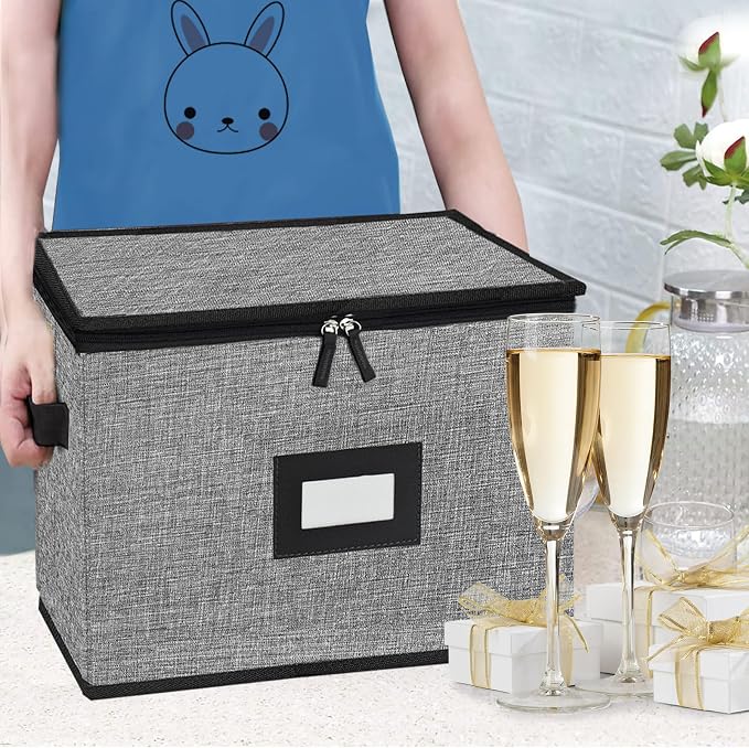 Quilted Champagne Flute Storage Box, China Storage Containers | Stemware Storage Box Hard Shell,Stackable Champagne Glass Container, Crystal Glassware, Drinkware Case for Moving Transport