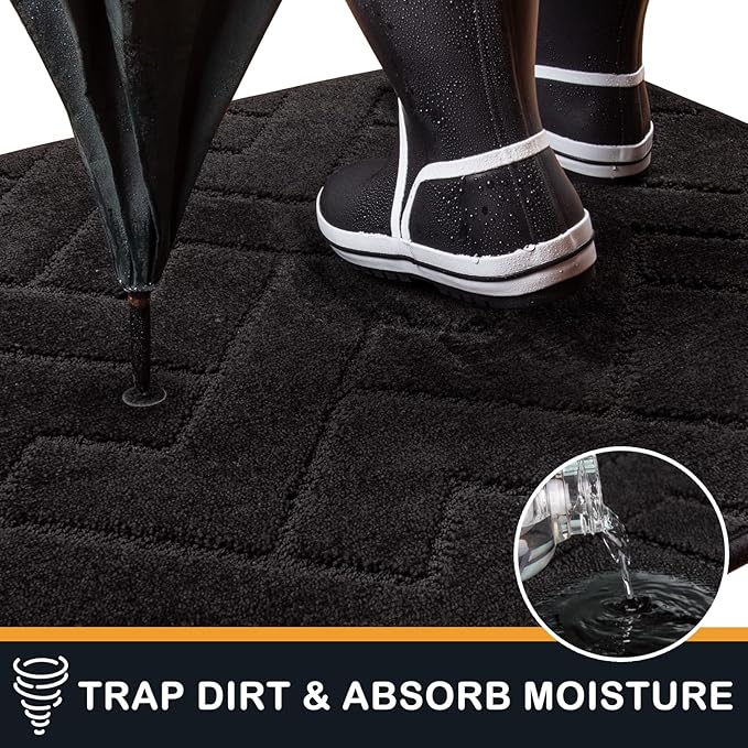PURRUGS Dirt Trapping Door Mat 34" x 59", Non-Slip Machine Washable Entry Rug, Dog Doormat, Indoor Front Door Mat, Super Absorbent Entryway Rug for Muddy Shoes & Paws, Black