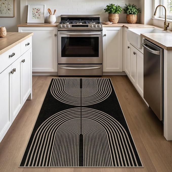 Rugalia Easy Jute Small Outdoor Patio Rug, 3x5 Black Rainbow Entryway Rug Washable Non-Slip Modern Kitchen Rugs, Neutral Farmhouse Boho Throw Carpet for Outdoor Living Room Porch Backyard