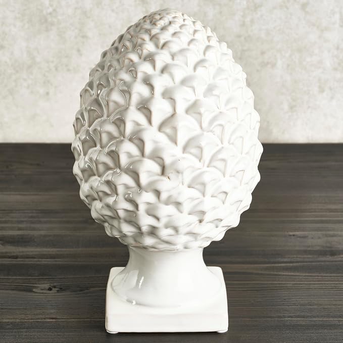 Elements 6.54x6.54x10.94 Inch White Ceramic Pinecone Figurine Durable Design for Everyday Use in Home Kitchen Dining and Entertaining Settings