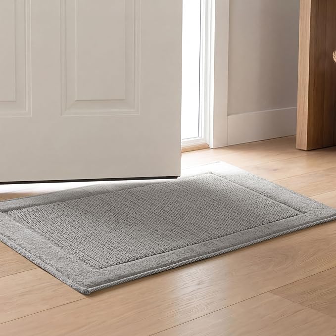 Madison Park Sanctuary 100% Cotton Non-Slip Bath Rug, 20x32 Inch, Grey | Low-Profile Woven Design, Ultra Soft Absorbent & Machine Washable, Ideal for Bathroom Bedroom and Entryway Decor