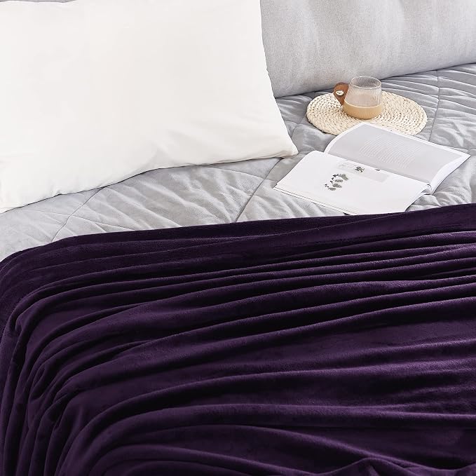 NICETOWN Purple Fleece Throw Blanket - Purple Lightweight Warm Super Soft Cozy Microfiber Blanket for Sofa, Couch, Bed, Camping, Travel, 50" x 60"