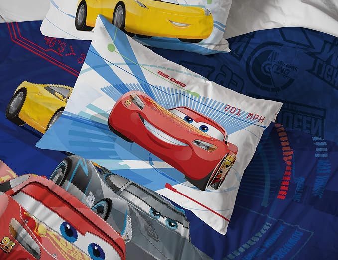 Jay Franco Kids Sheet Cartoon Set with Fitted, Flat Sheets & Pillow Cover - Ultra-Soft Bedding with Pillowcase for Room Decor, Red - Cars, 4 Piece Full