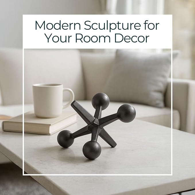 Black Metal Jacks Decorative Object – Abstract Sculpture Modern Home Decor Ornament – Shelf Styling & Coffee Table Decor for Bathroom, Office & Living Room – 7" x 5"