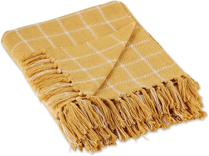 DII Transitional Checked Plaid Woven Throw, 50x60, Honey Gold