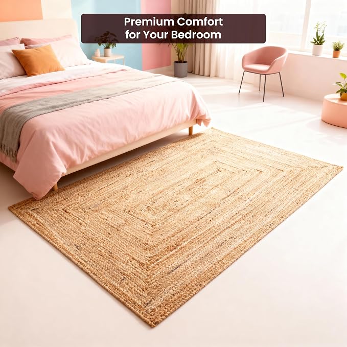 Craft Trade Hand Woven Large Jute Area Rug 6x9 ft – Reversible Braided Farmhouse Carpet for Living Room, Bedroom, Kitchen & Hallway, Rectangular Indoor Floor Rug