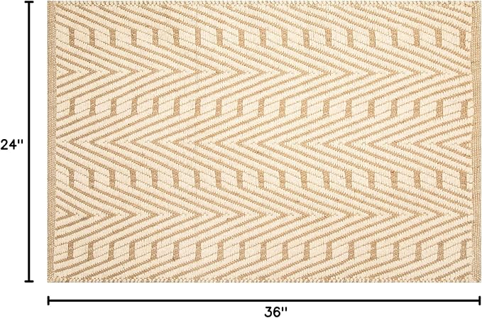 THE BEER VALLEY Jute Cotton Geometric Kitchen Rug 2x3 Feet - Natural White | Small Neutral Area Door mat for Entryway, Easy Clean Outdoor Indoor Boho Entry Rugs