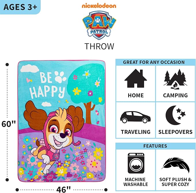 Franco Kids Bedding Super Soft Micro Raschel Throw, 46 in x 60 in, Paw Patrol Skye Girls