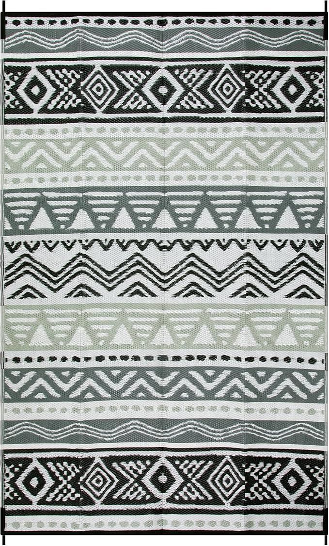 Lahome Outdoor Rug Waterproof, 5x8ft Reversible Outdoor Plastic Straw Rug for Camping, RV Patio Rugs Outside Carpet for Porch Deck Backyard Balcony Picnic(Grey/Black,5'x 8')