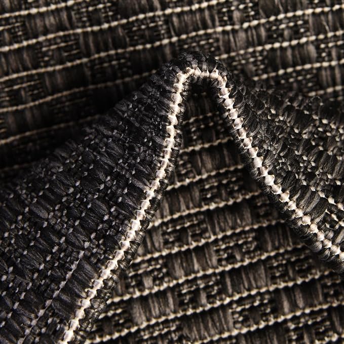 Unique Loom Outdoor Border Collection Area Rug - Soft Border (4' 1" Round, Black/ Ivory)
