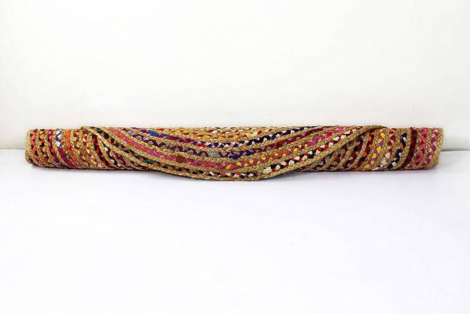COTTON CRAFT Jute Chindi Braid Rag Rug - Boho Farmhouse Rustic Area Accent Throw Rug - Handwoven Reversible Natural Recycled Cotton - Living Room Den Study Home Décor Gift - 8 Feet Round - Multi Color