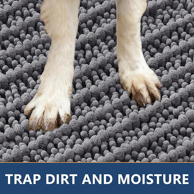 Smiry Dog Door Mat for Muddy Paws 70x24, Absorbent Dirt Trapper, Non-Slip Washable Chenille Entryway Rug for Inside Floor, Dark Grey, Layered Pattern