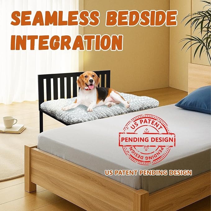 Beside Dog Bed,Adjustable Height Dog Bunk Beds,25.5‘’x18‘’Metal Dogs Bed Frame with Cushion (Medium)