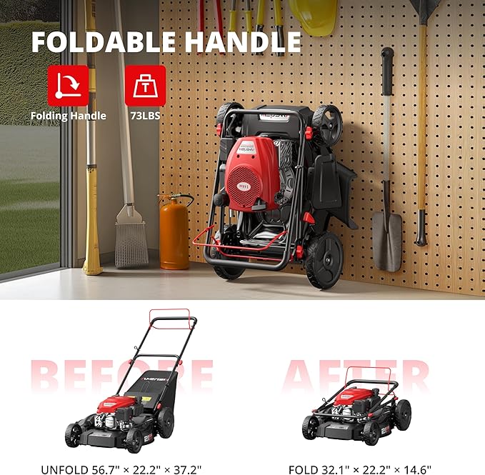 AMERISUN Gas-Powered Lawn Mower Self-Propelled, 170cc OHV Engine with Air Cooling, 21" Steel Deck, 3-in-1 Cutting System, 6-Level Height Adjustment, 1.4-Bushel Grass Catcher, Foldable Design