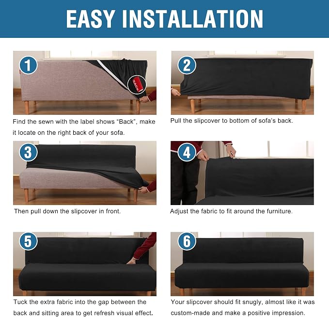 H.VERSAILTEX Velvet Futon Cover Armless Sofa Covers Sofa Bed Covers Stretch Futon Couch Cover Sofa Slipcover Furniture Protector Thick Soft Form Fitted Stay in Place, Black