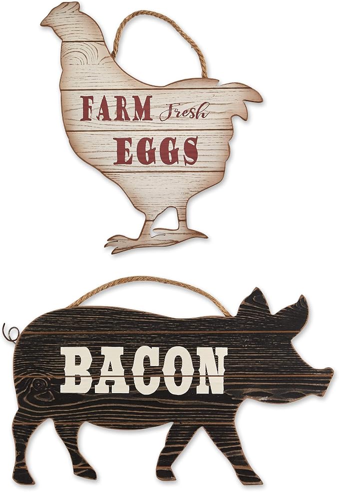 DII Farmhouse Wall Art Sign, Chicken and Pig, 2 Piece