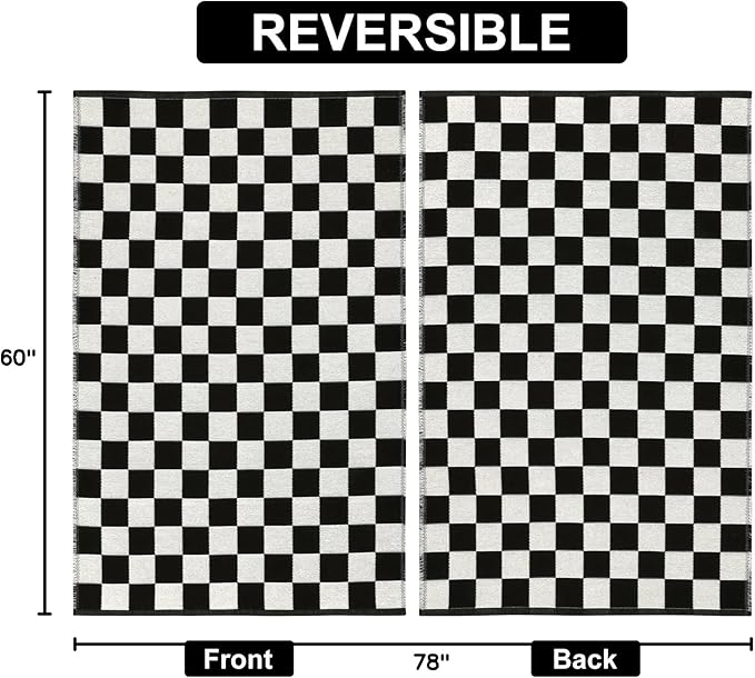 Seavish Checkered Area Rug, 5x6.5 Ft Black and White Outdoor Area Rug | Farmhouse Checkerboard Washable Rugs, Low Pile Cotton Woven Rugs for Living Room Bedroom Dining Room Entryway Office Dorm