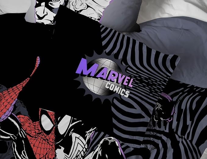 Marvel Comics Spiderman Twin Comforter Set 5 Piece Bedding for Boys, Black | Venom, Bed in a Bag, Comforter Sheets Sham Pillowcase, Official Product, Soft Microfiber, Machine Washable, Boys Gift