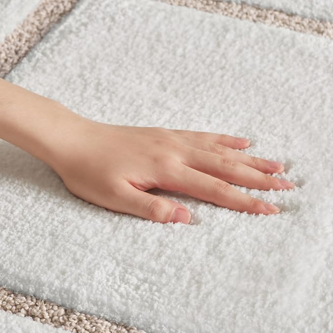 Madison Park Roan Border Tufted Bath Rug Non-Slip, 24 x 48, Beige | Microfiber, Soft Pile, Machine Washable, OEKO-TEX Certified, Plush Bathroom Mat, Non Slip TPR Backing