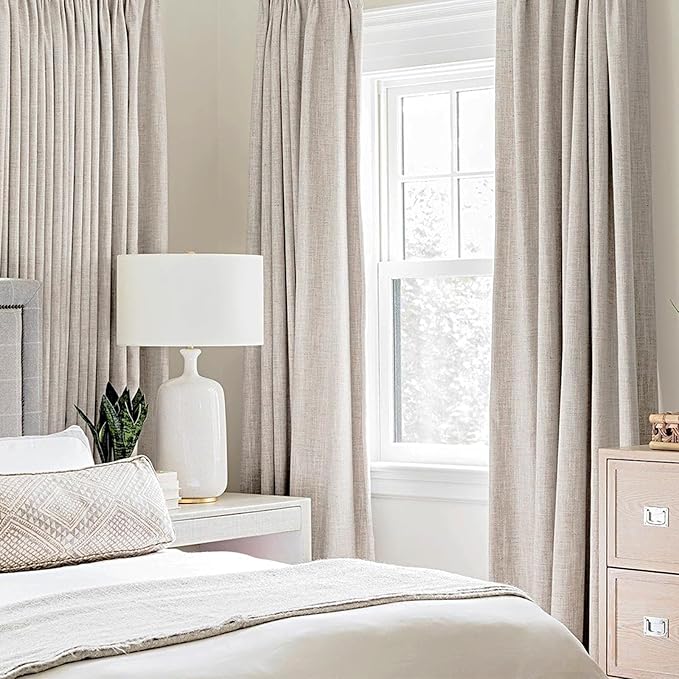 MIULEE 100% Blackout Linen Textured Curtains for Bedroom Solid Thermal Insulated Ivory Grommet Room Darkening Curtains & Drapes Luxury Decor for Living Room Nursery 52 x 102 Inch (2 Panels)