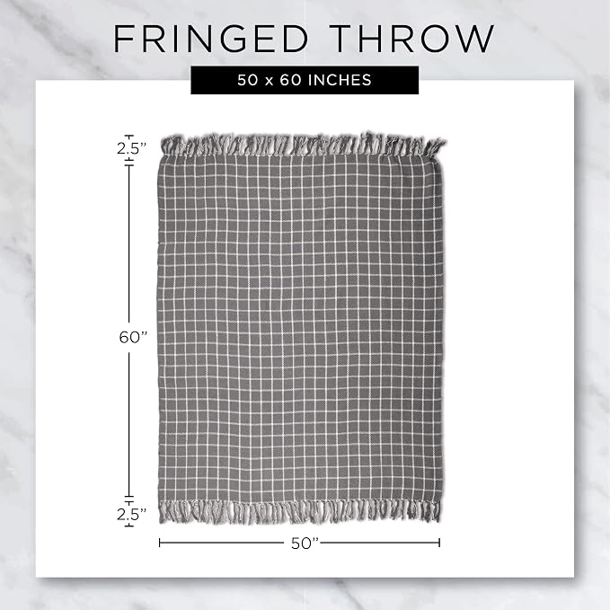 DII Transitional Checked Plaid Woven Throw, 50x60, Stone