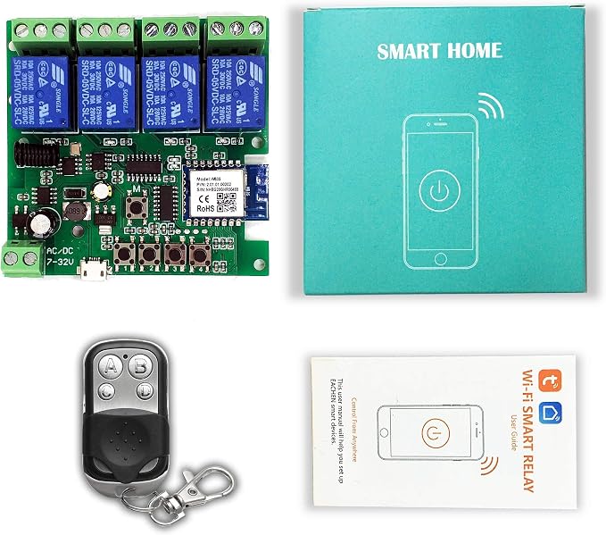 4 channelsWiFi Wireless Smart Switch Inching Self-locking Relay Module, be applied to access control Tuya SmartLife APP,DIY WIFI Garage Door Opener With 433 MHz RF remote control