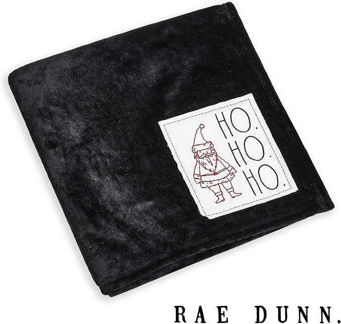 Rae Dunn Throw Blanket- Soft, Decorative Blankets for Bed or Couch, Cozy Throws for Sofa, Soft Plush Throw Embroidered HO. HO. HO., 50 inches x 70 inches