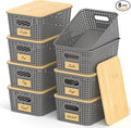 Stackable Storage Baskets: 8 Pack Plastic Baskets Bins, Gray | Decorative Baskets for Organizing, Pantry Decorative Containers for Closets, Cabinets, Shelves