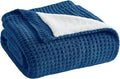 Madison Park Rowan Sherpa Throw Blanket Waffle Weave, 50 x 60, Navy Blue | Cozy Warmth for Sofa or Bed, Reversible, Lightweight, Farmhouse, OEKO-TEX Certified