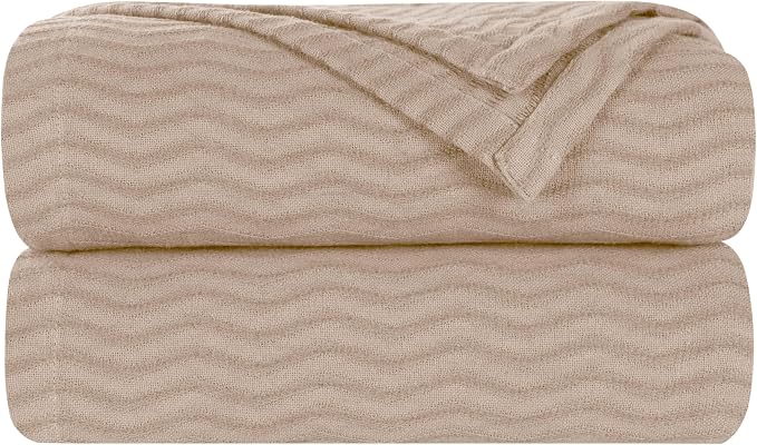 Superior JENA Cotton Blanket Picnic, Beach, Traveling or Camping, Bedroom Decor, Essentials, Cover for Bed, Couch, Lounging, Textured Jacquard, Modern Chevron Woven Blanket, California King, Khaki