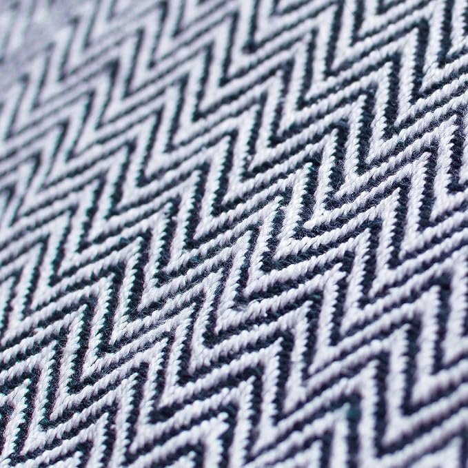Americanflat 50x60 Throw Blanket - Soft and Breathable Cotton Throw Blanket for Couch, Bed, Chair - Decorative Blankets Perfect for Home or Outdoor Use - Navy Blue and White Herringbone Design