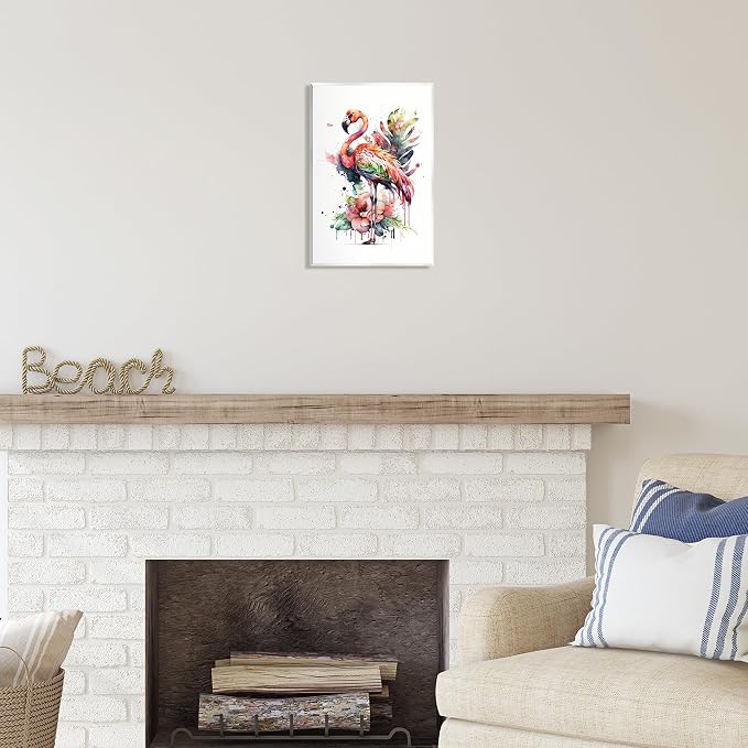 Modern Splash Flamingo Floral, 10 x 15 Inch Mounted Print on Wall Plaque | Stupell Industries · By LSR Design Studio · Ready to hang · Tropical floral charm for any room · Made in USA