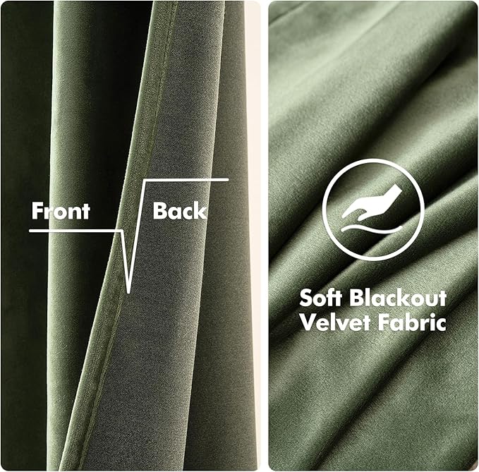 MIULEE Velvet Curtains Olive Green Elegant Grommet Curtains Thermal Insulated Soundproof Room Darkening Drapes for Classical Living Room Bedroom Decor 52 x 72 Inch Set of 2