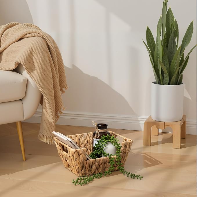 StorageWorks Small Pantry Baskets for Patato and Onion Storage, Wicker Baskets for Organizing with Built-in Handles, Water Hyacinth Pantry Organizers and Storage for Shelves, 2 Pack