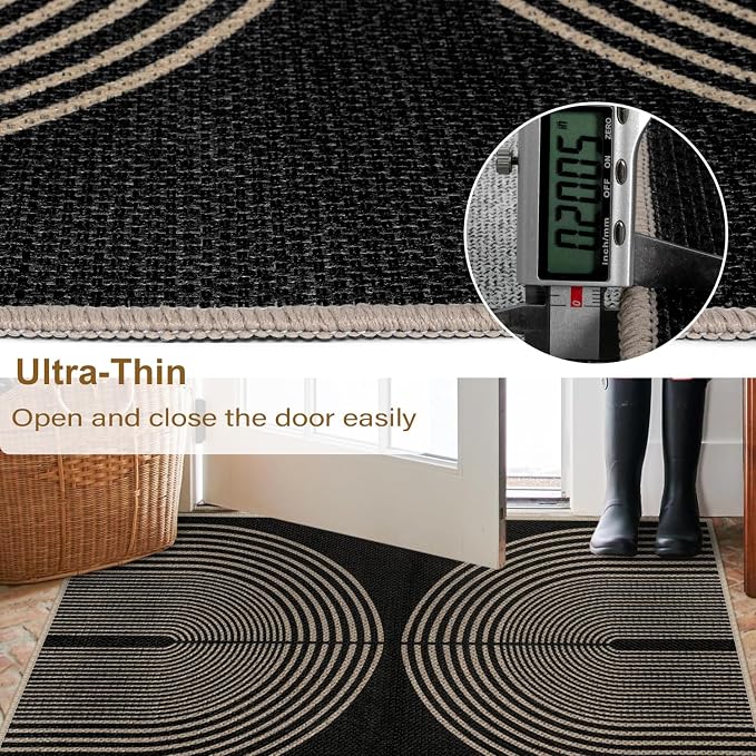 Rugalia Easy Jute 5x7 Outdoor Patio Rug, Washable Black Boho Rainbow Rugs for Living Room, Non-Slip Modern Farmhouse Outdoor Mat Neutral Abstract Floor Carpet for Patio Dining Room Backyard
