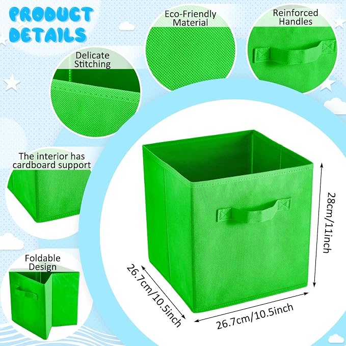 Yinder 12 Pcs Cube Storage Bin 10.5''x10.5''x11'' Storage Bins for Playroom Decor Colorful Bins for Kids Foldable Baskets for Nursery Organizer Boxes Fabric Boxes (Sky Blue, Green, Yellow, Dark Blue)