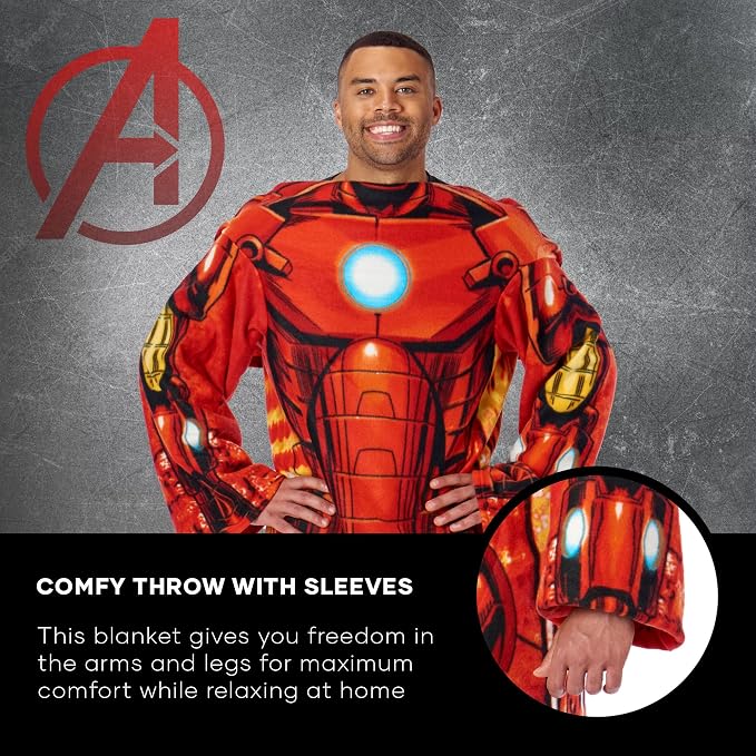 Northwest Marvel Avengers Iron Man Throw Adult Silk Touch Blanket with Sleeves 48" x 71"