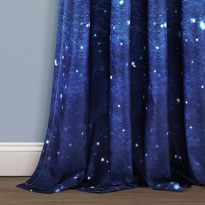 Lush Decor Space Star Ombre Window Curtain Panel, Pair, 52"W x 84"L, Navy & White - Galaxy Curtains for Kids Room