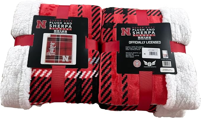 NCAA Nebraska Cornhuskers Playmaker Plaid Ultra Cozy Sherpa Throw