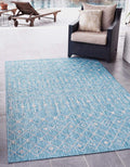 Unique Loom Outdoor Trellis Collection Area Rug - Tribal Trellis (7' 1" x 10' Rectangle, Aqua/ Ivory)