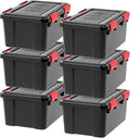 IRIS USA 6-Pack 19 Qt Storage Bins with Gasket Lids, Black/Red | WeatherPro seal protects shoes, crafts, documents and supplies from dust and moisture