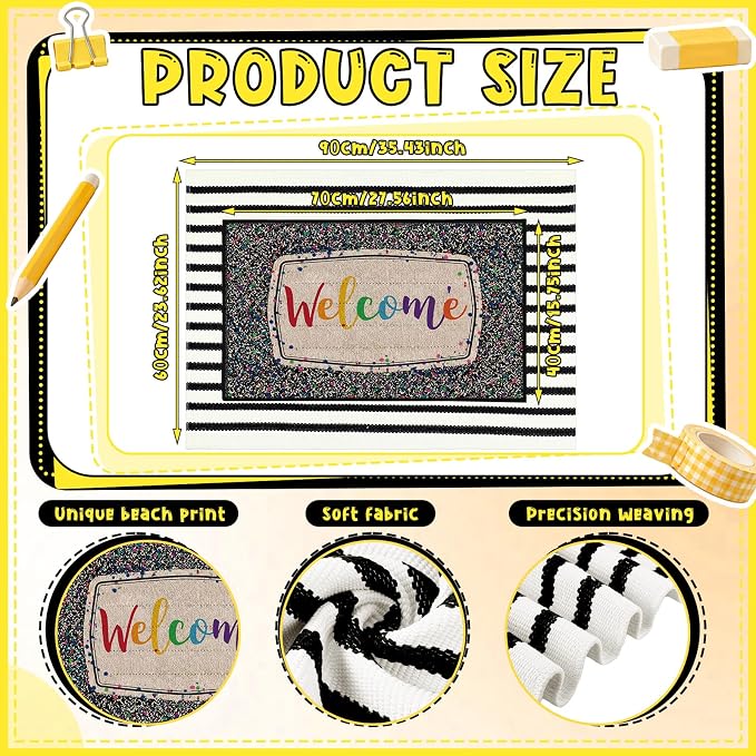 Moucuny 2 Pcs Classroom Doormats Set, Composition Notebook Crystal Velvet Mat Non-Slip Teacher Doormat, Black and White Rug Educational Area Decor for Kindergarten Primary School