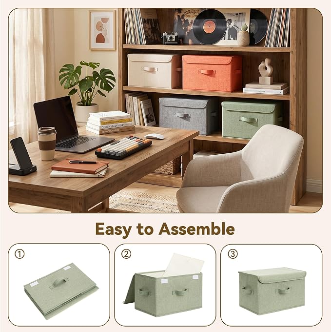 GRANNY SAYS Storage Bins with Lids, Decorative Storage Boxes, Shelf Baskets, Closet Storage Bins for Clothing, Collapsible Storage and Organization, Mixed Color Storage Bins, Large, 4-Pack