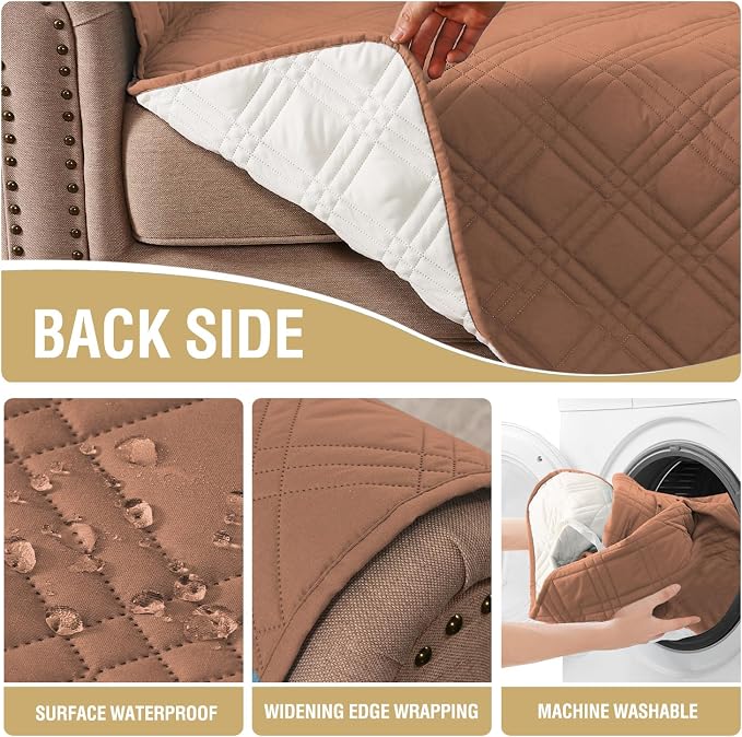 H.VERSAILTEX 100% Waterproof Arm Chair Covers Slipcover Modern Chair Slip Covers with Arms Living Room Chair Covers with Elastic Straps for Dog (Chair, Terracotta/Beige)