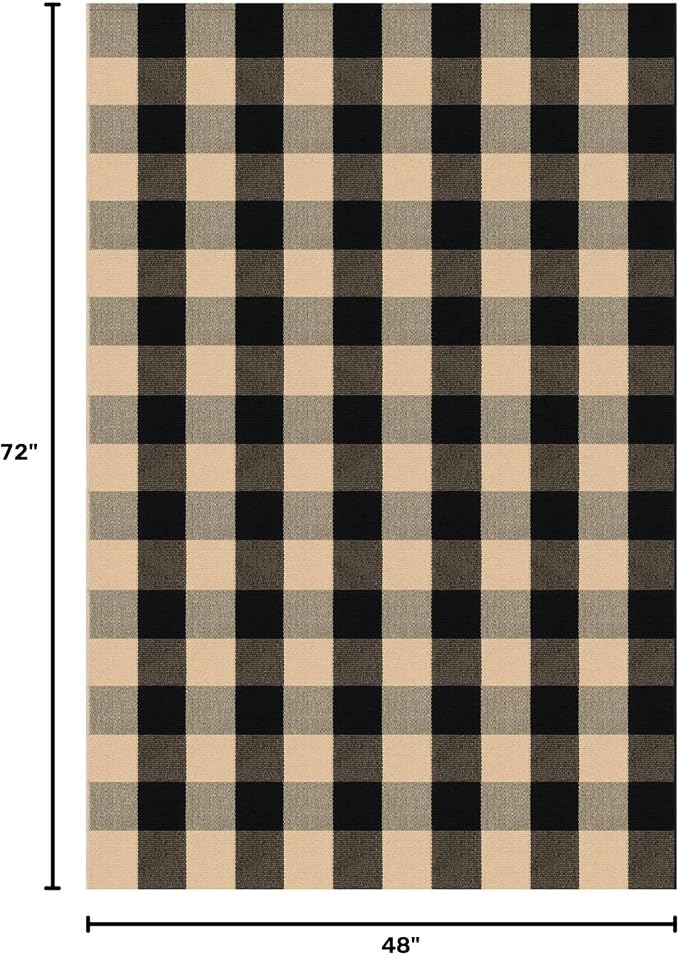 KOZYFLY Buffalo Plaid Area Rug 4x6 Ft Checkered Rug Washable Cotton Outdoor Rugs for Bedroom Brown and Black Front Door Mat Carpet for Front Porch Living Room Dining Room Kitchen