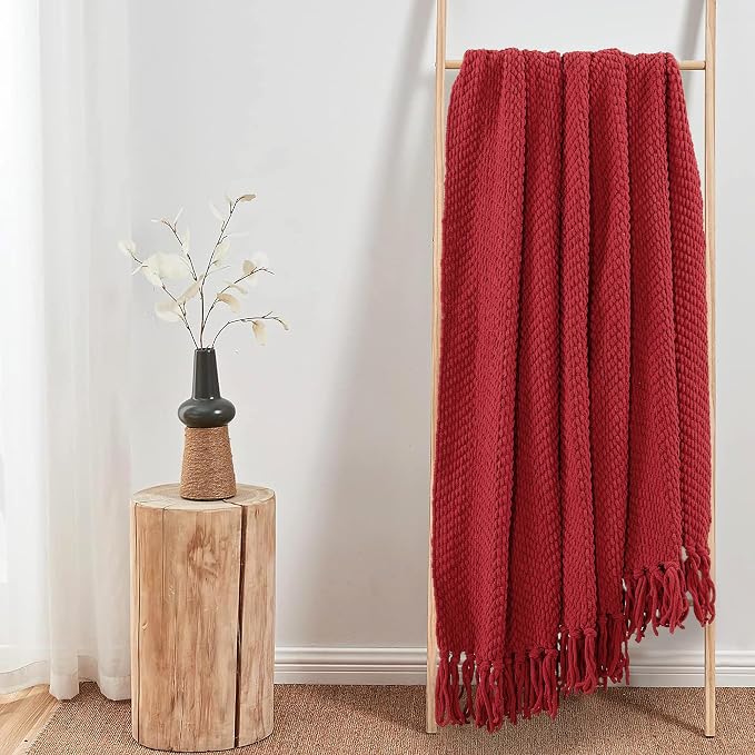 Home Soft Things Red Throw Blanket Knitted Tweed Throw 50'' x 60'', Chili Pepper, Super Soft Cozy Warm Comfortable Breathable Throw for Living Room Chair Couch Bed Sofa Bedroom Home Décor