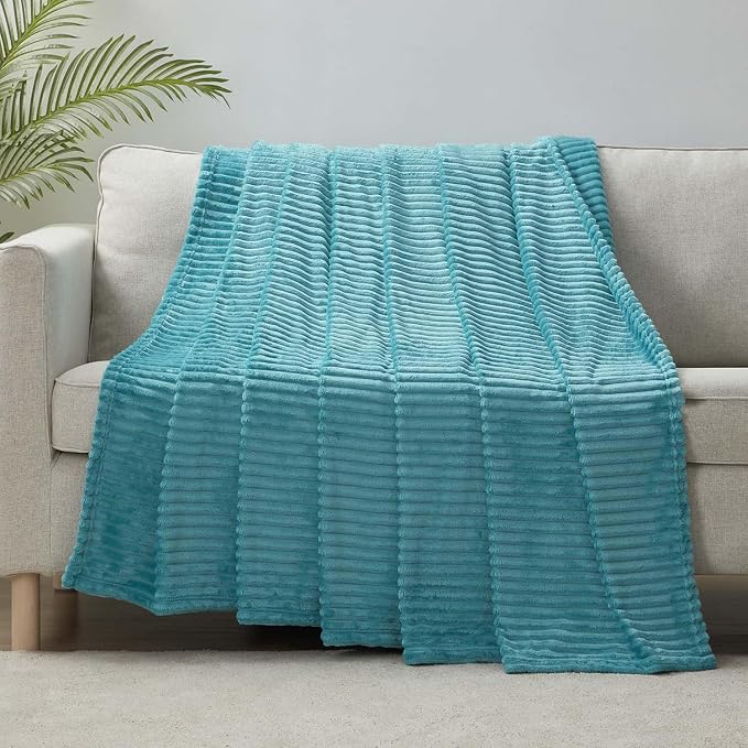 Nestl Blue Throw Blanket for Couch - Cozy Warm Fuzzy Blankets for Women, Set of 2 Small Fleece Throws for Girls - Teal Blue, 50 x 60 Inches