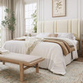 SHA CERLIN Full Size Velvet Bed Frame with Adjustable Headboard, Cream | Vertical Channel Tufted Design, Upholstered Platform Bed, Wood Slats Support/No Box Spring Needed/Easy Assembly