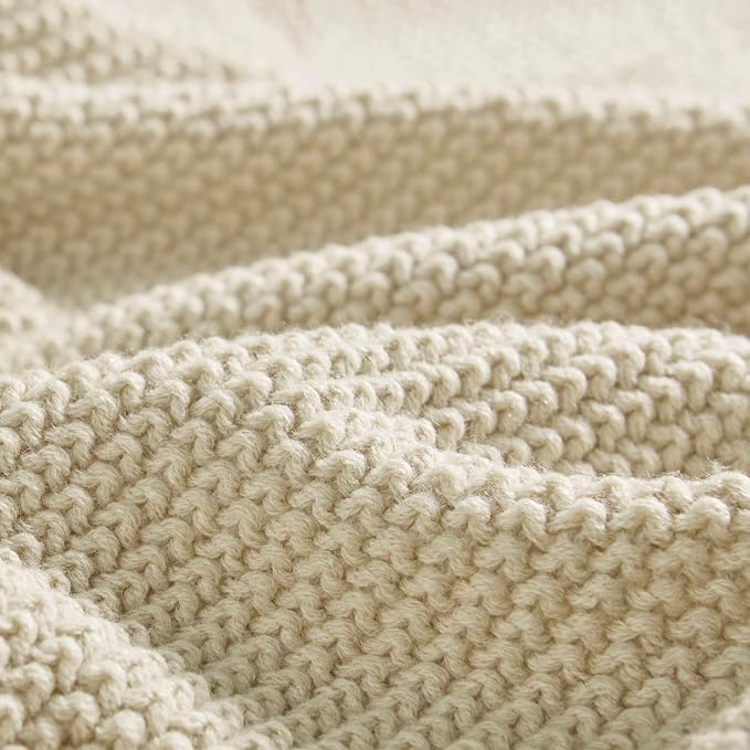 INK+IVY Bree Knit All Season Throw Blanket for Sofa, 50 x 60, Ivory | Ultra Soft, Acrylic, Lightweight, OEKO-TEX Certified